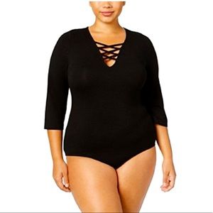1X -Mblm BODYSUIT By Tess Holliday Trendy Plus Size Lace-up